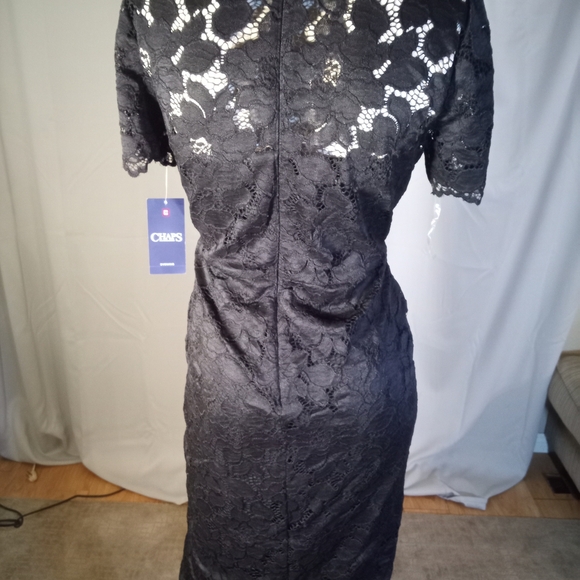 Chaps Black Sheath Midi Dress Short Sleeve Crew Neck Cocktail - Picture 3 of 3